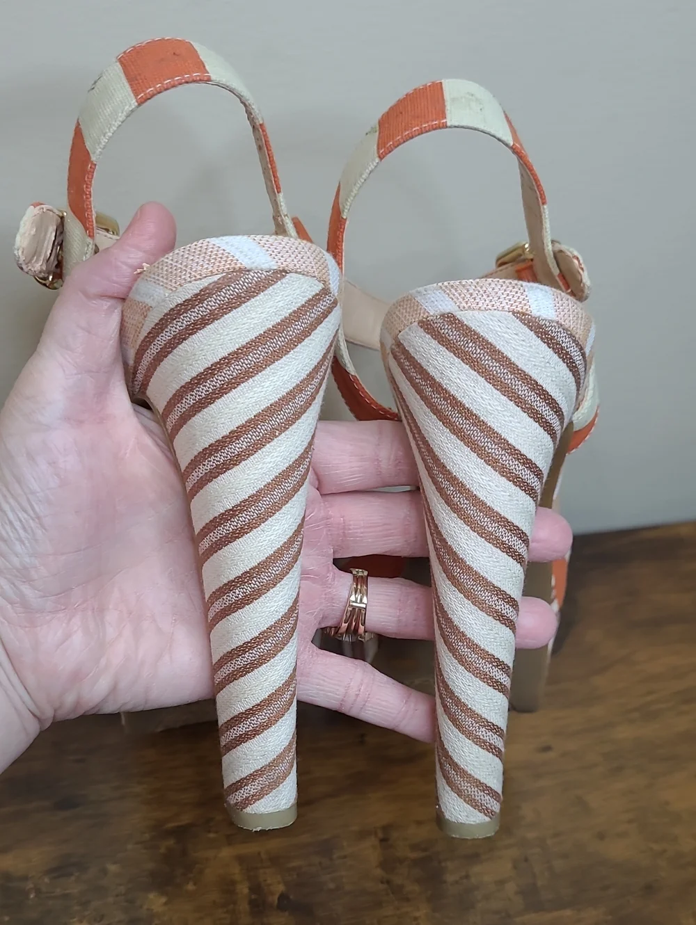 Jessica Simpson PAPAYA Orange & Cream Sundown Yacht Striped Platform Heels (9)